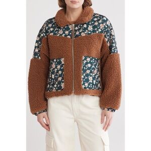 Blank NYC Floral Quilted Trim Fleece Teddy Bear Jacket